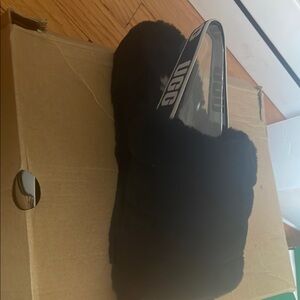 UGG Black Fluffy Slippers